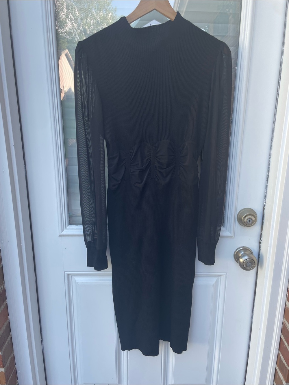 Almost Famous Black Long-Sleeve Midi Dress with Sheer Sleeves